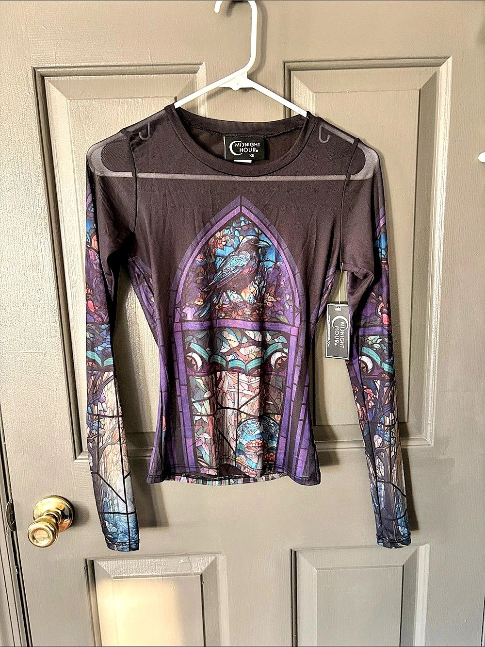 Midnight Hour Stained Glass Mesh Long Sleeve Top XS